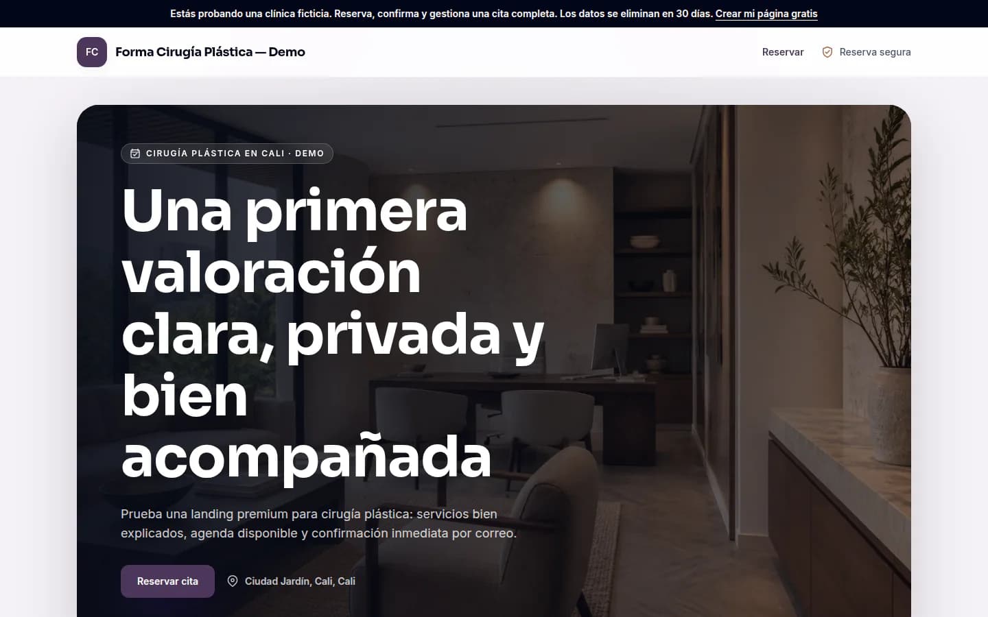 Captura real de la landing Forma Cirugía Plástica — Demo