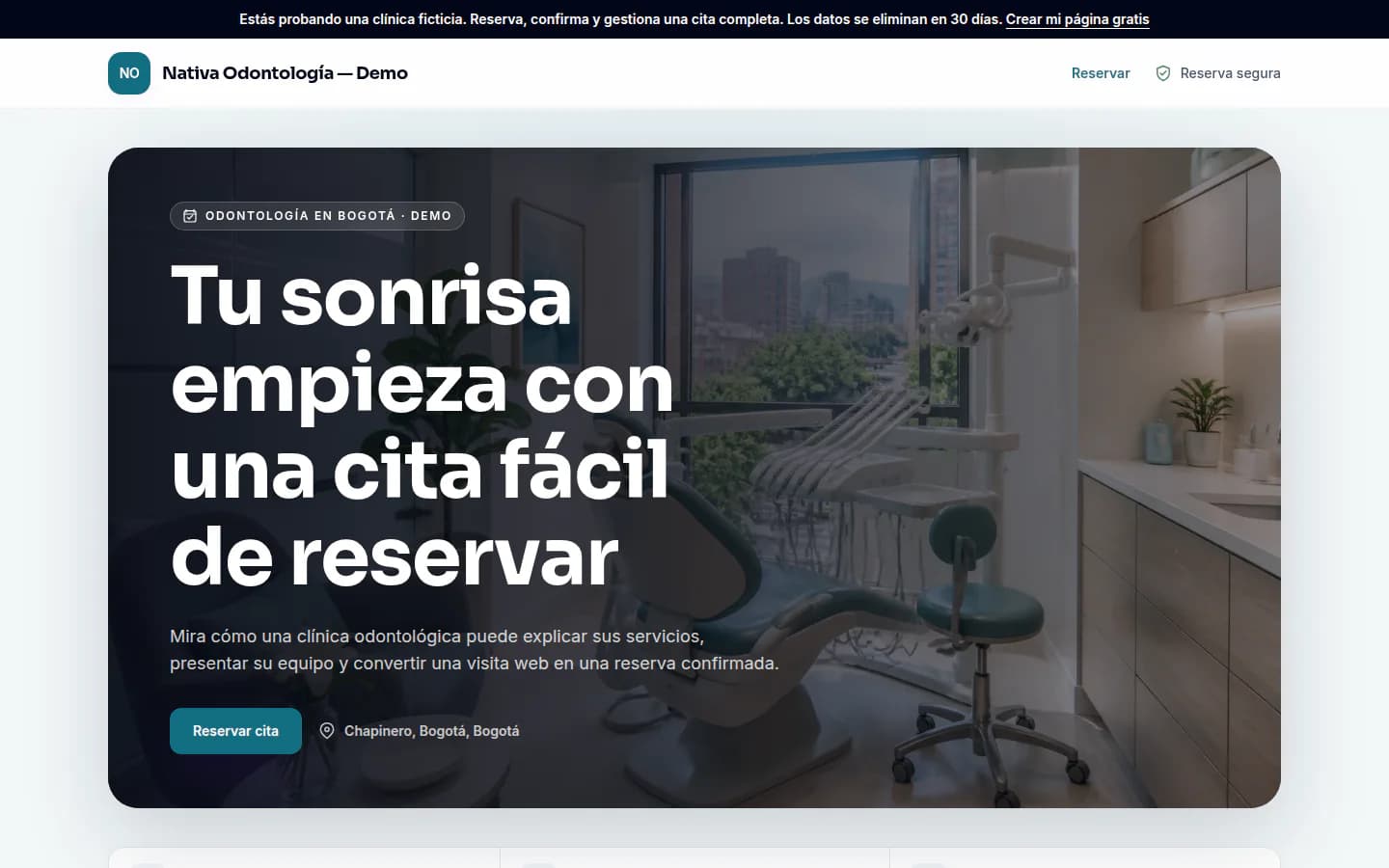 Captura real de la landing Nativa Odontología — Demo